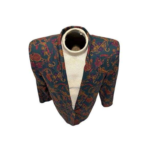 Vintage 80s The Passing Parade Blazer M USA Baroque Chain Medallion Print - Picture 2 of 7